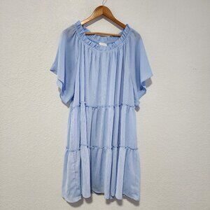 Andree By Unit Tiered Babydoll Midi Dress XL Sky Light Blue Coastal Beachy